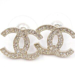 Chanel Classic Gold CC Crystal Reissued Moscova Piercing Earrings
